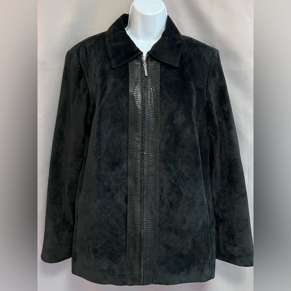Preston & York Suede Jacket 100% Leather Black Full Zip Size Large Pockets
